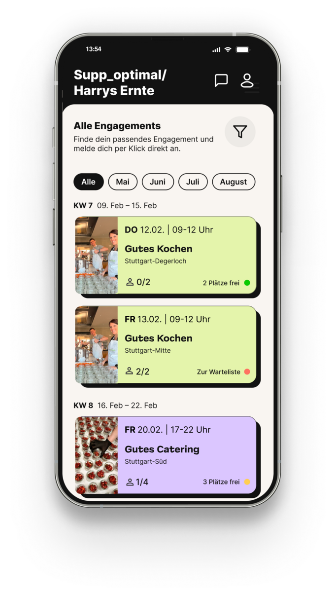 five. plus App: Alle Engagements auf einen Blick